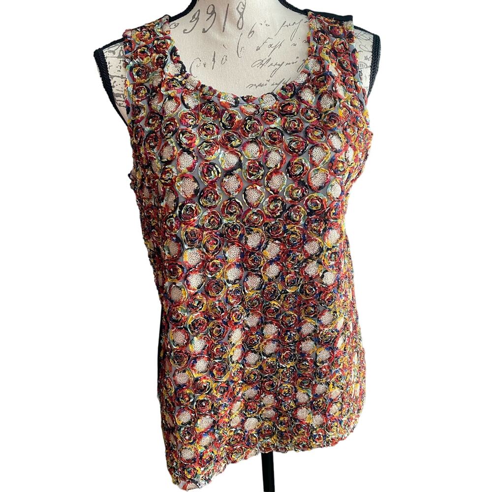 Christopher & Banks Petite Small Textured Colorful Sleeveless Blouse